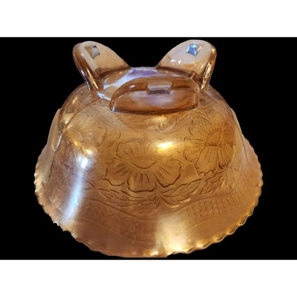 Edwardian Marigold Footed Carnival Glass Bowl Orange Iridescent Shimmer Display - Picture 4 of 6